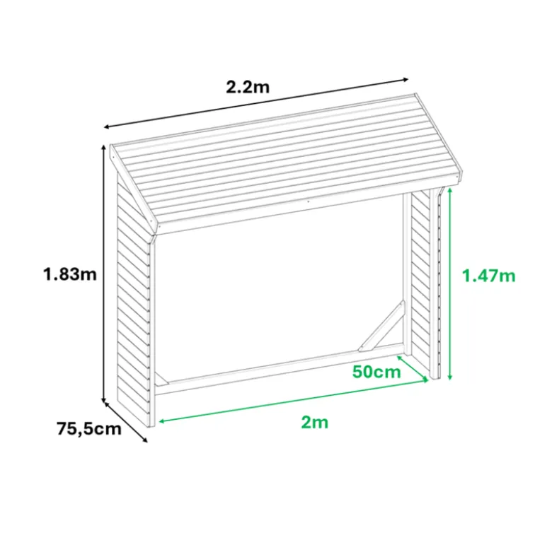 Abri buches bois 220x75x183cm