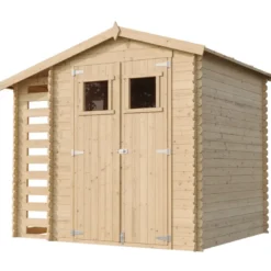 Abri de jardin en bois et range bûches extérieur avec sol traité 3,53+0,97m2