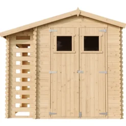 Abri de jardin en bois et range bûches extérieur avec sol traité 3,53+0,97m2