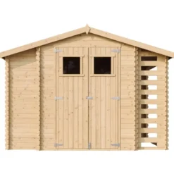 Abri de jardin en bois et range bûches extérieur - 3,53 + 0,97+0,97 m2