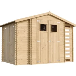 Abri de jardin en bois et range bûches extérieur - 3,53 + 0,97+0,97 m2