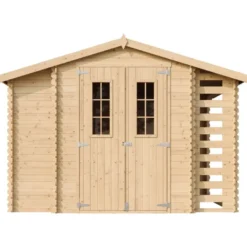Abri de jardin en bois et range bûches avec sol traité 3,53 + 0,97+0,97m2