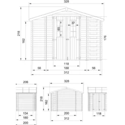 Abri de jardin en bois et range bûches avec sol traité 3,53 + 0,97+0,97m2