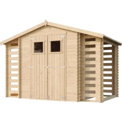 Abri de jardin en bois et range bûches extérieur - 3,53 + 0,97+0,97 m2
