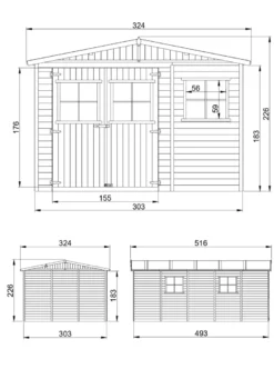 Abri de jardin en bois - h226x324x516 cm 15 m²