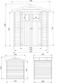 Abri de jardin en bois - l236xl226xh218 cm- 4,33 m2