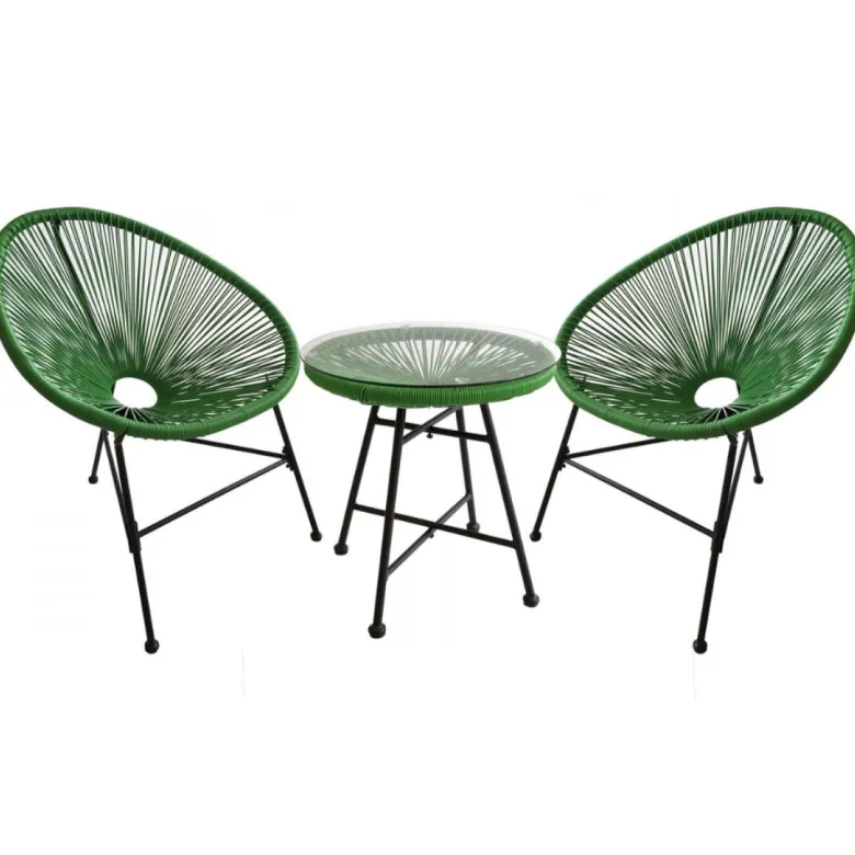 Acapulco salon de jardin 2 fauteuils ronds et table basse vert