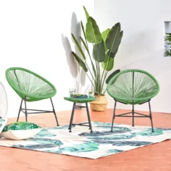 Acapulco salon de jardin 2 fauteuils ronds et table basse vert
