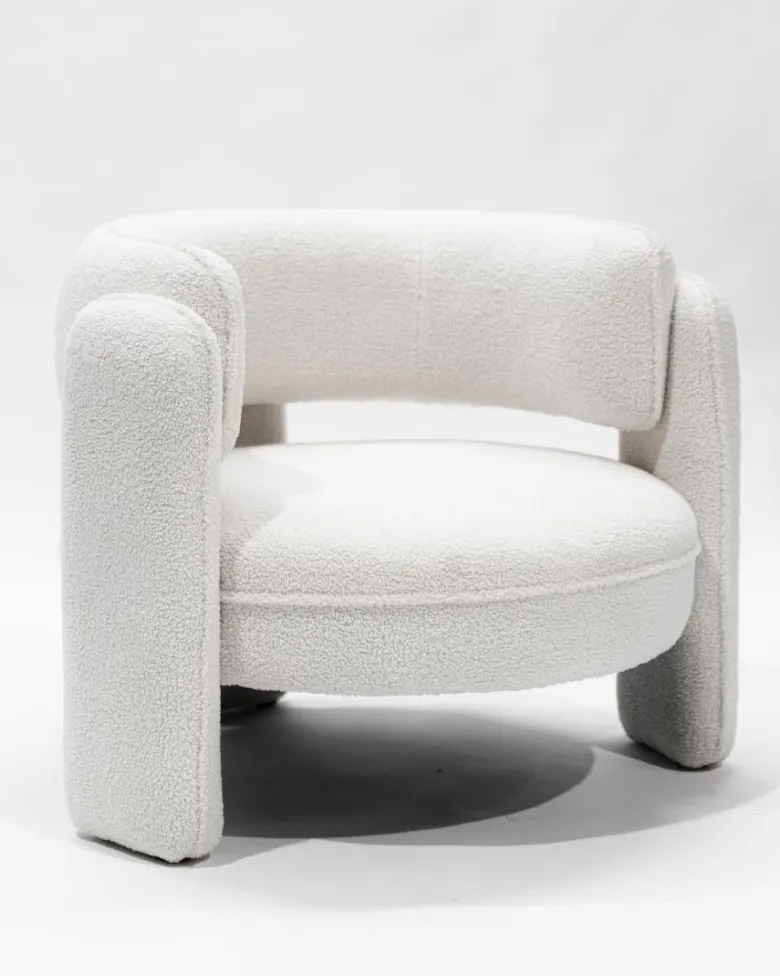Aéla - fauteuil cocooning en tissu bouclettes beige