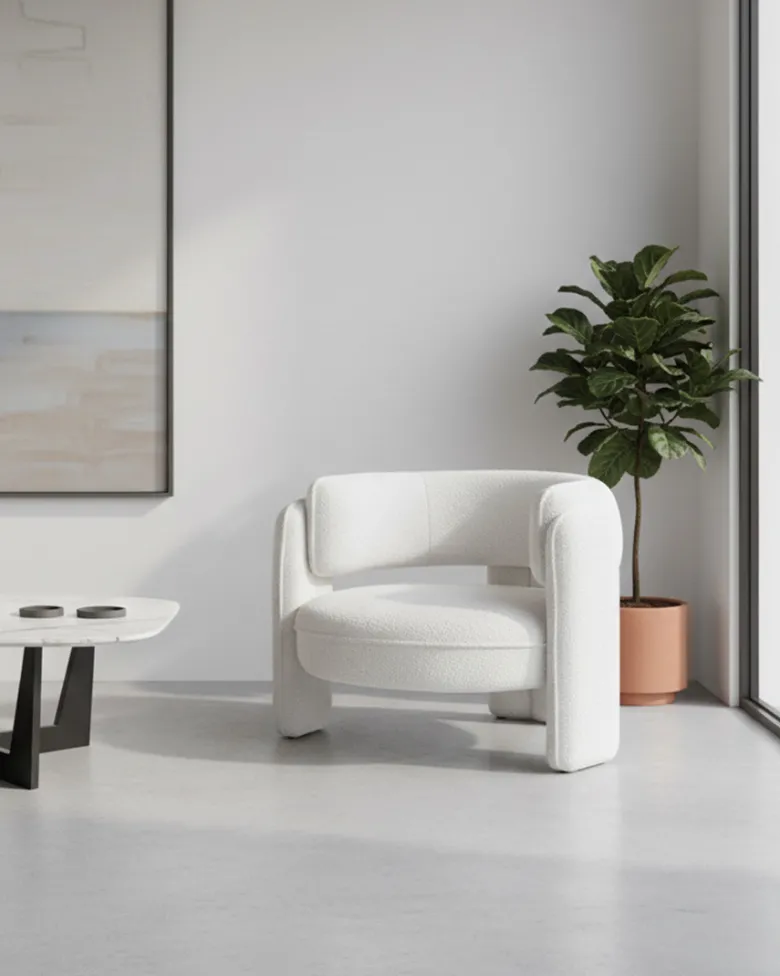 Aéla - fauteuil cocooning en tissu bouclettes beige