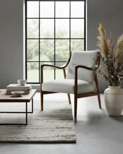 Ambre - fauteuil scandinave en bois massif chêne et en lin