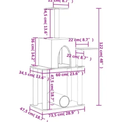 Arbre à chat meuble tour grimper jouet 73.5 x 47.5 x 122 cm gris