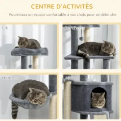 Arbre à chat multi-équipement peluche haute densité gris