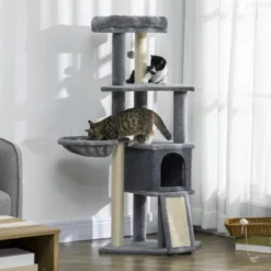 Arbre à chat multi-équipement peluche haute densité gris