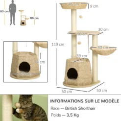 Arbre à chat style cosy chic quenouille sisal naturel
