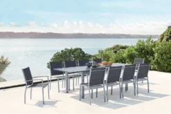 Arezzo table de jardin extensible et 10 chaises alu-toile pvc gris