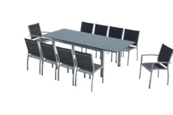 Arezzo table de jardin extensible et 10 chaises alu-toile pvc gris