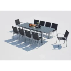 Arezzo table de jardin extensible et 10 chaises alu-toile pvc gris
