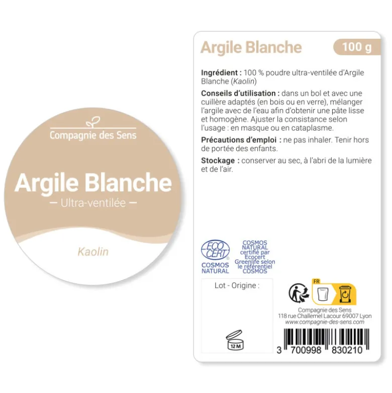 Argile blanche kaolinite - poudre ultra-ventilée - 100g