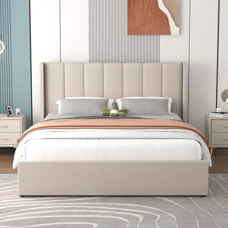 Arlington lit coffre design 140x190cm en velours beige