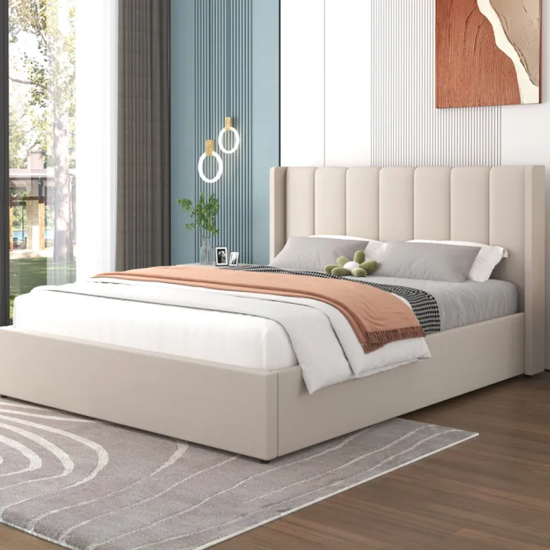 Arlington lit coffre design 140x190cm en velours beige
