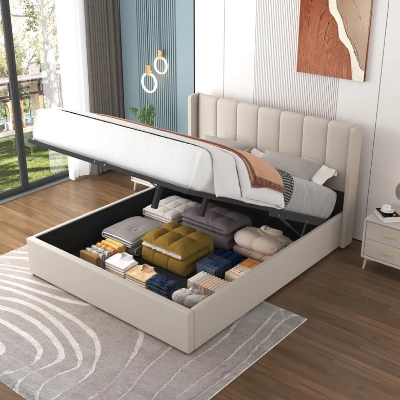 Arlington lit coffre design 140x190cm en velours beige