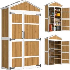 Armoire de jardin bois 4 étagères toit métal