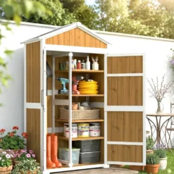 Armoire de jardin bois 4 étagères toit métal