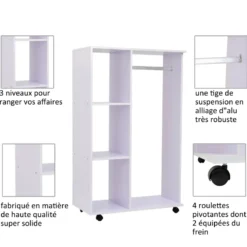 Armoire de rangement penderie à roulettes