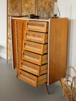 Armoire en bois et osier n°392