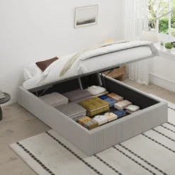 Austin lit avec coffre de rangement 140x190cm velours côtelé gris