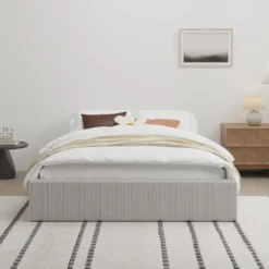 Austin lit avec coffre de rangement 160x200cm velours côtelé gris