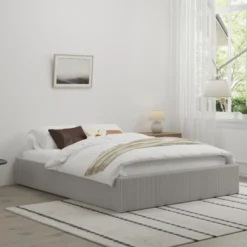 Austin lit avec coffre de rangement 160x200cm velours côtelé gris