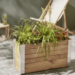 Bac à fleurs en bois bambou m