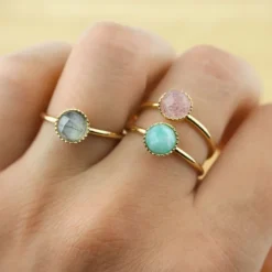 Bague ajustable plaqué or quartz fraise