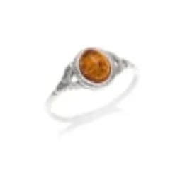 Bague argent ambre cognac - taille 58 mm