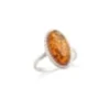 Bague argent ambre cognac - taille 50 mm