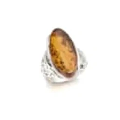 Bague argent ambre cognac - taille 56 mm
