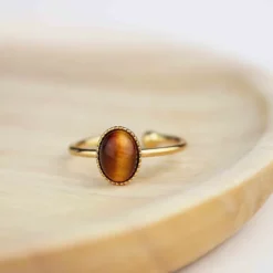 Bague fine œil de tigre ovale femme