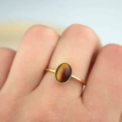 Bague fine œil de tigre ovale femme