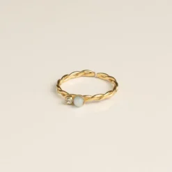 Bague plaqué or – aigue-marine & cristal