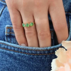 Bague plaqué or trois pierres aventurine