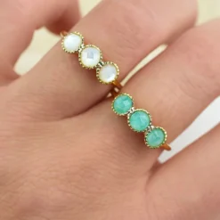 Bague plaqué or trois pierres amazonite