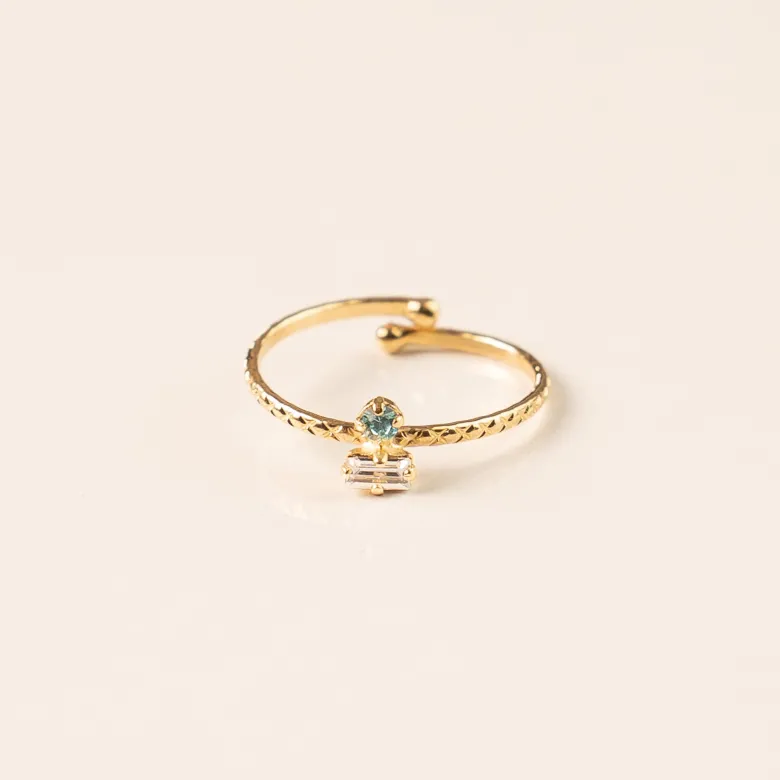 Bague réglable doré bicolore bleu blanc
