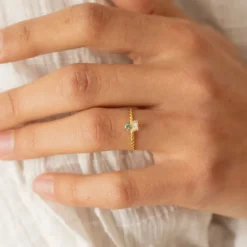 Bague réglable doré bicolore bleu blanc