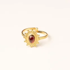 Bague réglable soleil dorée - bordeaux