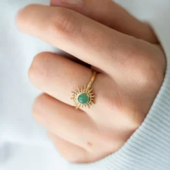 Bague soleil aventurine plaqué or T50