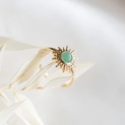 Bague soleil aventurine plaqué or T50