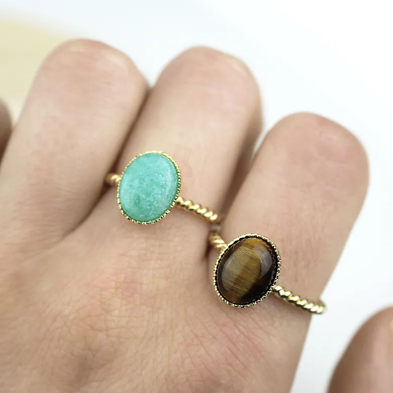 Bague torsadée ovale oeil de tigre
