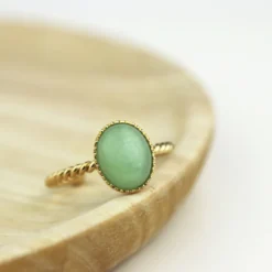 Bague torsadée ovale pierre aventurine